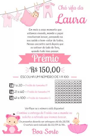 Convite Chá Rifa Varalzinho de Roupas de Menina para Editar