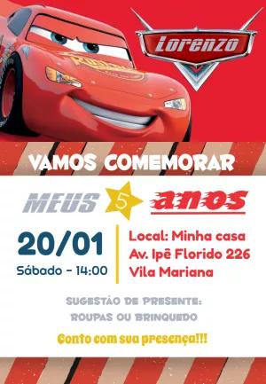 Convite de Aniversário Carros Relâmpago McQueen Editável