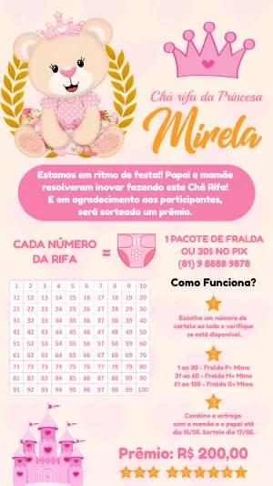 Convite Chá Rifa Ursinha Princesa para Editar Online