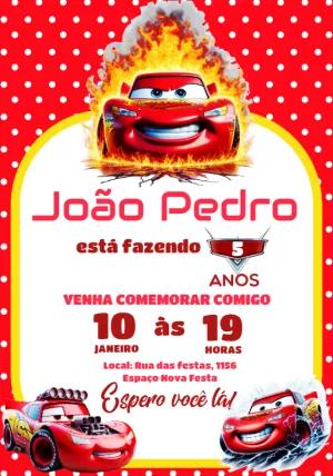 Convite de Aniversário Carros com Relâmpago McQueen para Editar
