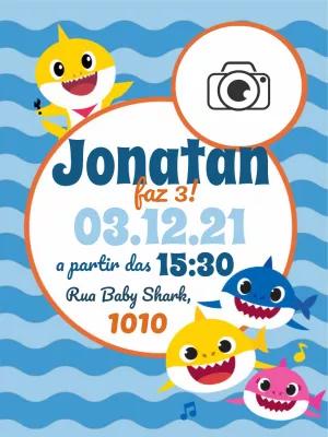 Convite Aniversário Baby Shark com Foto para Editar Online