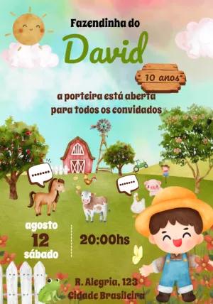 Convite de Aniversário Fazendinha com Animais para Editar Online