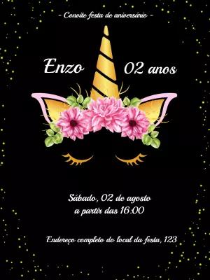 Convite Aniversário Unicórnio Dourado para Editar Online