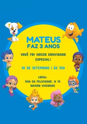 Convite de Aniversário Bubble Guppies com Personagens para Editar