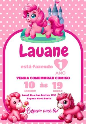 Convite de Aniversário Pônei Rosa para Editar Online