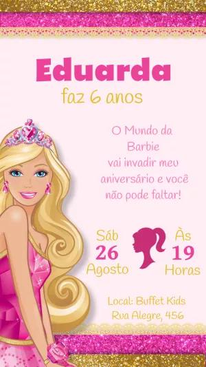 Convite de Aniversário Barbie Princesa para Editar Online