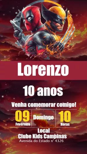 Convite Aniversário Deadpool e Wolverine para Editar Online