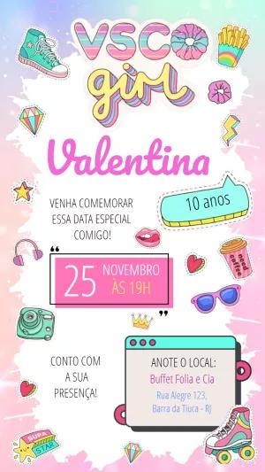 Convite Aniversário VSCO Girl Estilo Adesivos para Editar