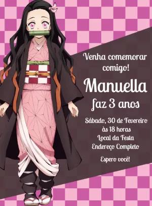Convite de Aniversário Demon Slayer Nezuko para Editar Online