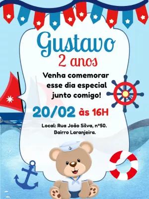 Convite Aniversário Ursinho Marinheiro para Editar Online