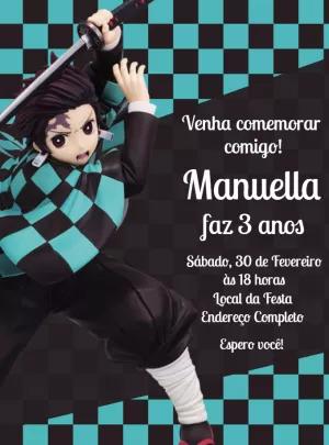 Convite de Aniversário Demon Slayer Tanjiro para Editar