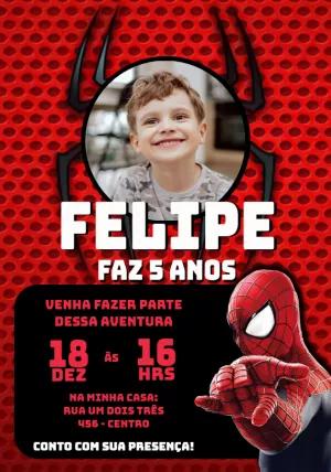 Convite Aniversário Homem Aranha com Foto para Editar Online