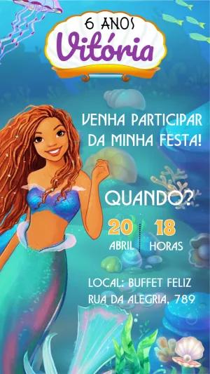 Convite de Aniversário A Pequena Sereia para Editar Online