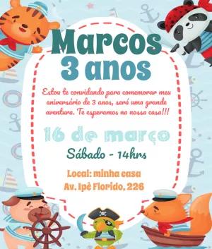Convite Aniversário Animais Marinheiros para Editar Online