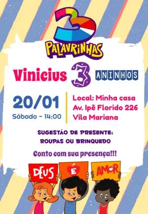 Convite de Aniversário 3 Palavrinhas para Editar Online