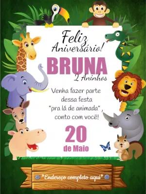 Convite de Aniversário Safari com Animais Fofos para Editar