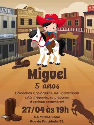 Convite Aniversário Cowboy com Menino no Cavalo para Editar