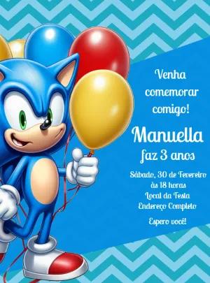 Convite de Aniversário Sonic com Balões para Editar Online