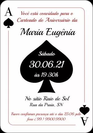 Convite de Aniversário Carteado Baralho Editável Online