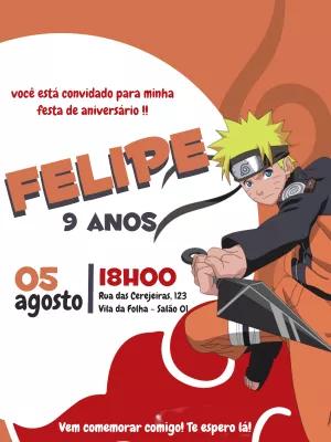 Convite de Aniversário Naruto para Editar e Imprimir Online