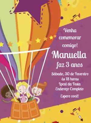 Convite Aniversário Mundo Bita com Balão para Editar Online