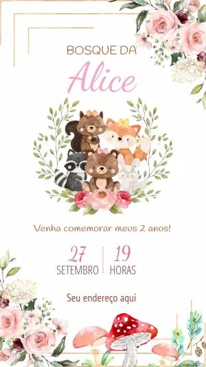 Convite Aniversário Bosque Encantado com Animais para Editar
