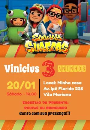 Convite de Aniversário Subway Surfers para Editar Online