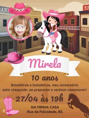 Convite Aniversário Boiadeira com Foto para Editar Online