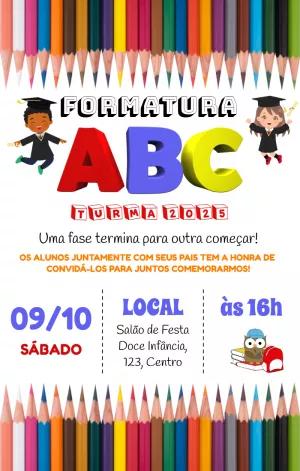Convite Formatura ABC Colorido para Editar e Imprimir