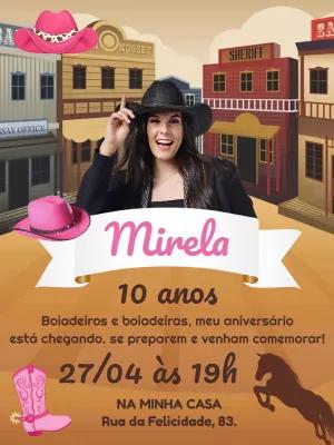 Convite de Aniversário Boiadeira com Foto para Editar Online