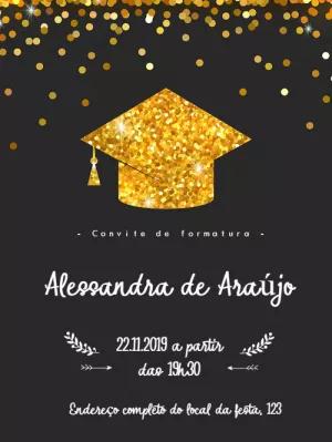 Convite de Formatura Glitter Dourado para Editar Online
