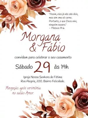 Convite de Casamento Floral Marsala para Editar Online