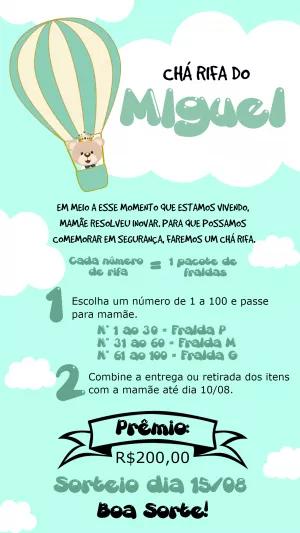 Convite Chá Rifa Ursinho Baloeiro para Editar Online