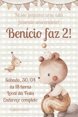 Convite Aniversário Ursinho Fofo para Editar Online