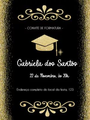 Convite de Formatura Preto e Dourado para Editar Online