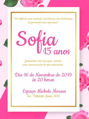 Convite de 15 Anos Floral Rosa para Editar Online