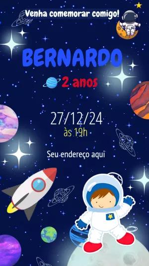 Convite Aniversário Astronauta no Espaço para Editar Online