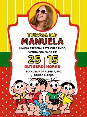 Convite Aniversário Turma da Mônica com Foto para Editar Online