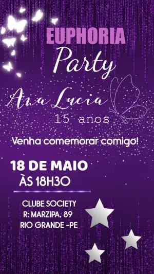 Convite de 15 Anos Euphoria com Brilho para Editar Online