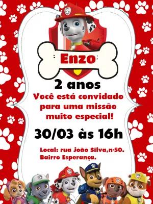 Convite Aniversário Patrulha Canina Marshall para Editar Online