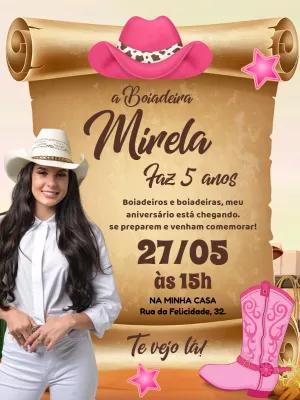Convite Aniversário Boiadeira com Foto para Editar Online