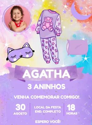 Convite Festa do Pijama Lilás com Foto para Editar Online