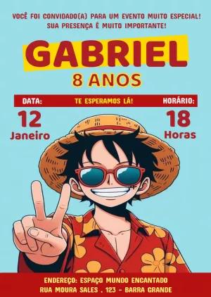 Convite de Aniversário One Piece Luffy para Editar Online