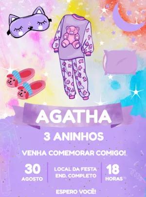Convite Aniversário Festa do Pijama Lilás para Editar Online