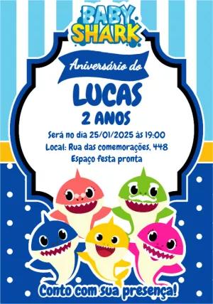 Convite de Aniversário Baby Shark com a Turma para Editar