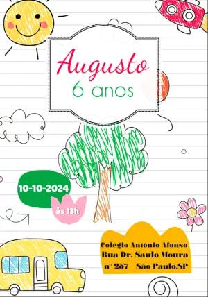 Convite Aniversário Desenho de Criança para Editar Online
