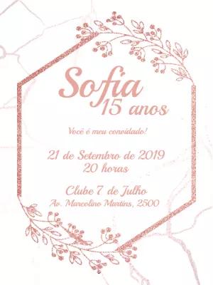 Convite 15 Anos Floral Rosê Glitter para Editar Online