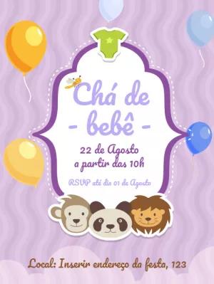 Convite Chá de Bebê Safari Lilás para Editar Online