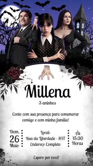 Convite de Aniversário Wandinha Addams com a Família para Editar