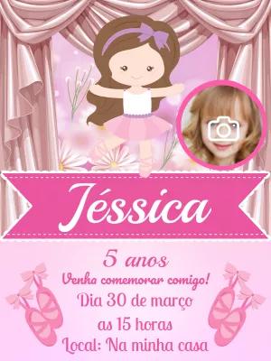 Convite de Aniversário Bailarina com Foto para Editar Online